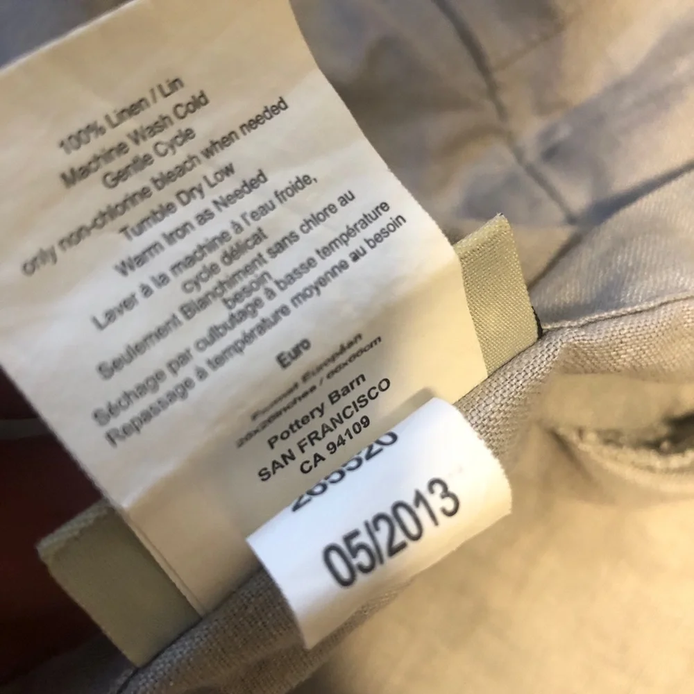 2 Pottery Barn 100% Linen Ruffle Euro Pillow Shams Soft Gray
